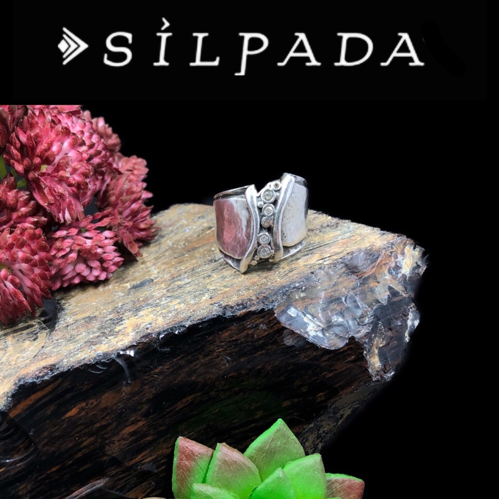 Silpada Hammered Sterling Silver Six CZ Ring